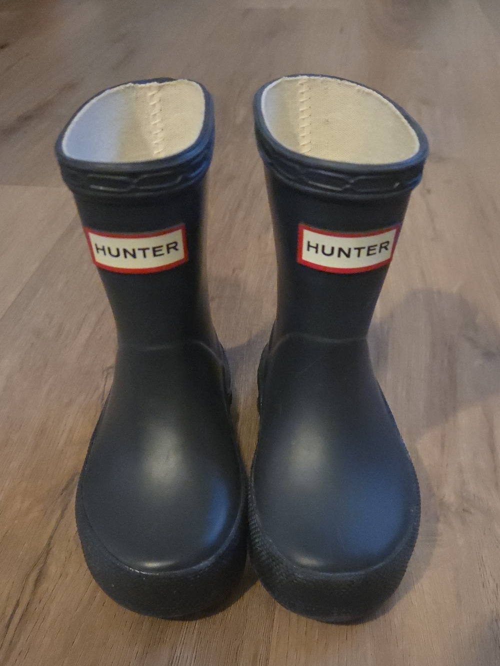 Hunter Kids Navy Blue Rain Boots with Crest Label